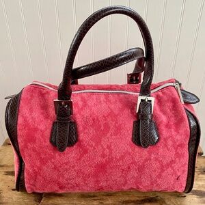Victoria's Secret Handbag, Purse. Pink Faux Suede and Faux Leather Handle, Trim